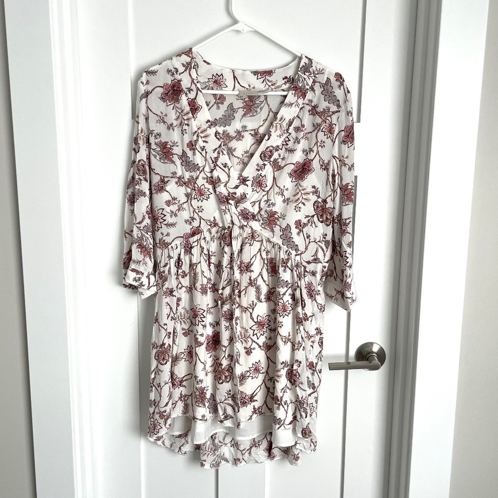 Hinge Dress White Floral Babydoll Size XS